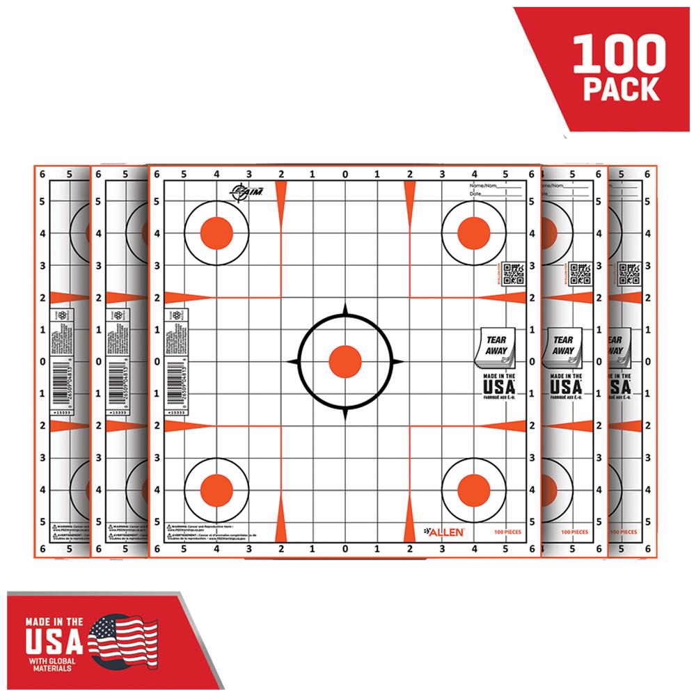 Allen EZ Aim Paper Targets 12" Peel Away Grid Orange and White 100 Pack - Allen