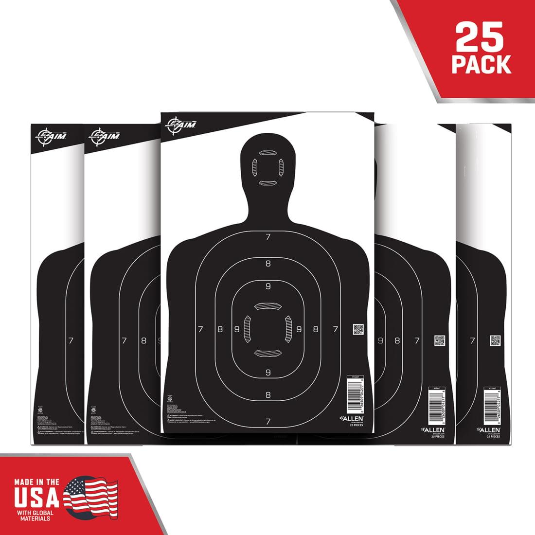 Allen EZ Aim Paper Silhouette Target 12x18 Black & White 25 Pack - Allen