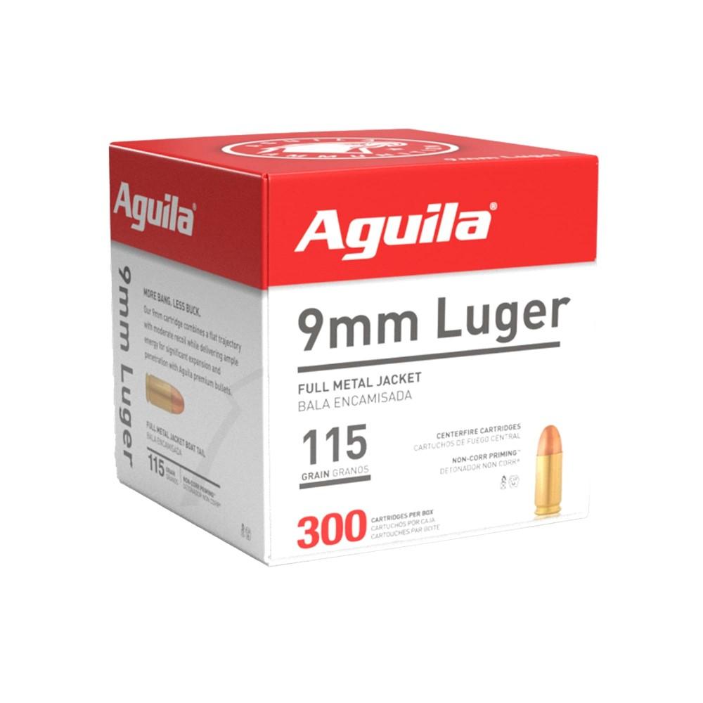 Aguila Handgun Ammuntion 9mm Luger 115 gr FMJ 1150 fps 300/ct - Aguila