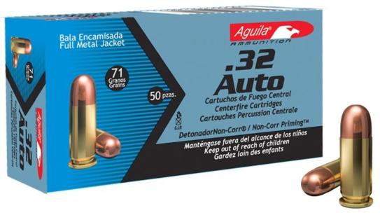 Aguila Handgun Ammuntion .32 Auto 71 gr FMJ 905 fps 50/ct