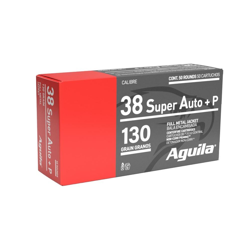 Aguila Handgun Ammuntion .38 Super Auto+P 130 gr FMJ 1220 fps 50/ct - Aguila