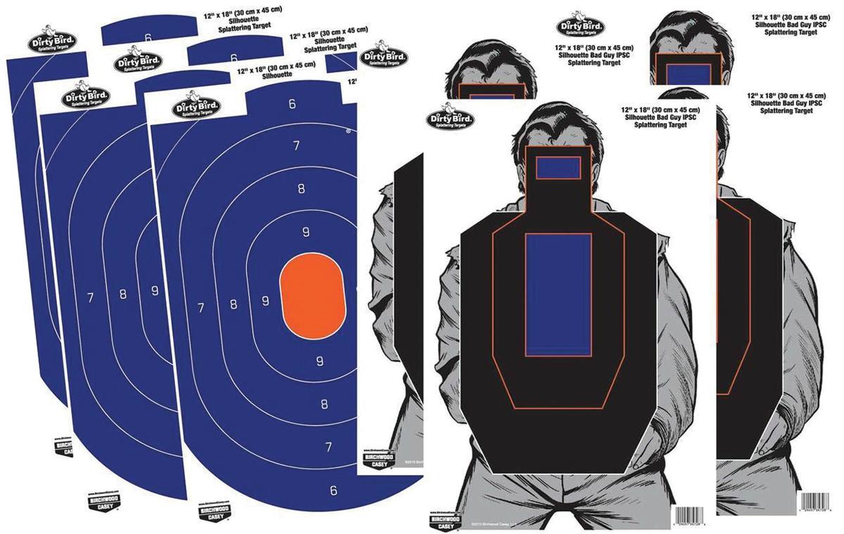 Birchwood Casey Dirty Bird Combo 12"x18" 4-Blue/Orange Oval & 4-Bad Guy IPSC Silhouette - 