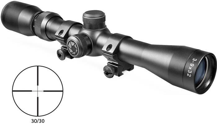 Barska Plinker-22 Rifle Scope with 3/8" Rings - 3-9x32mm 30/30 Reticle 36-13' FOV 3.5" ER Matte - Barska