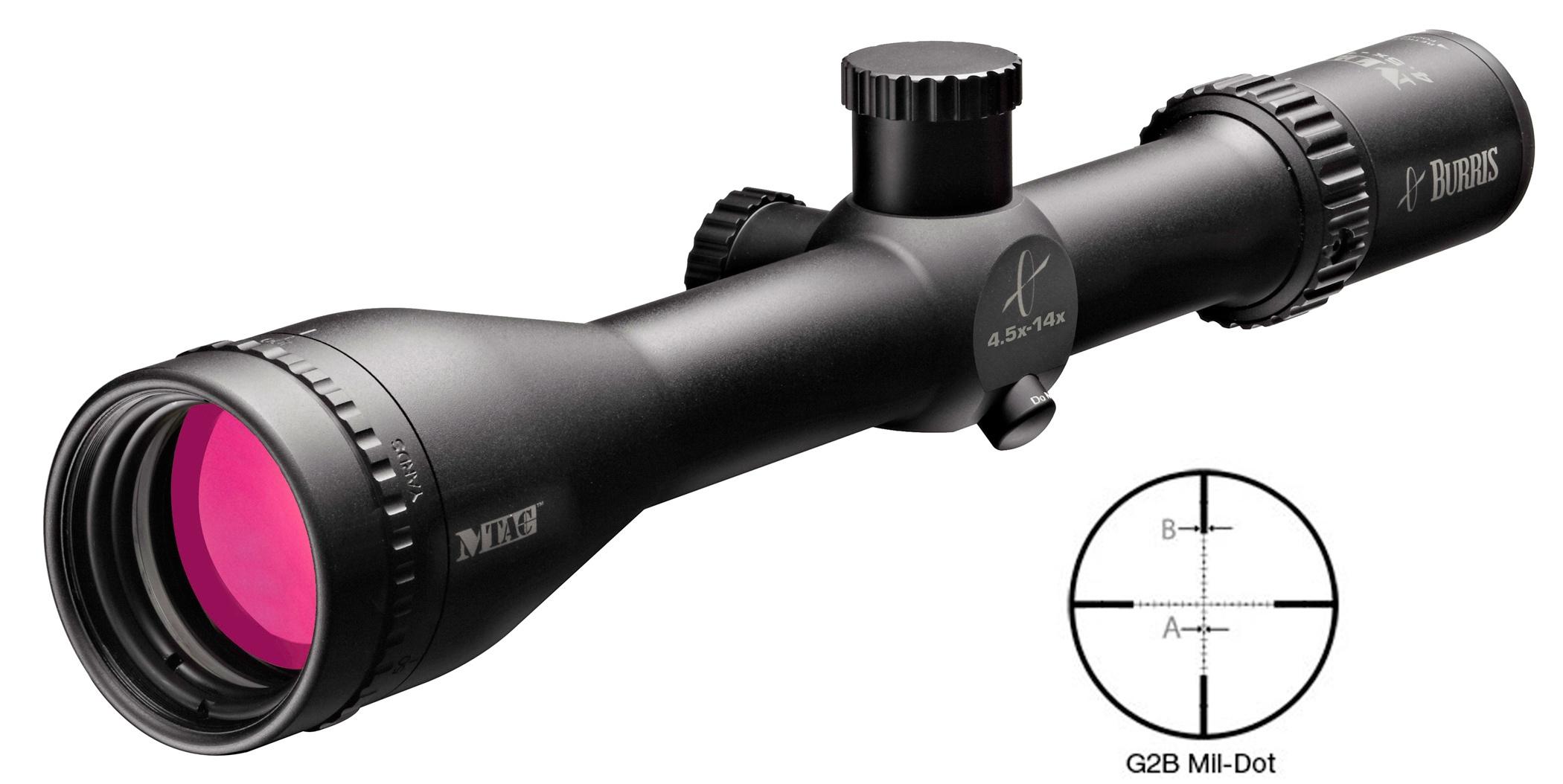 REFURBISHED Burris MTAC Rifle Scope - 4.5x14x42mm PA G2B Mil-Dot Matte - Burris