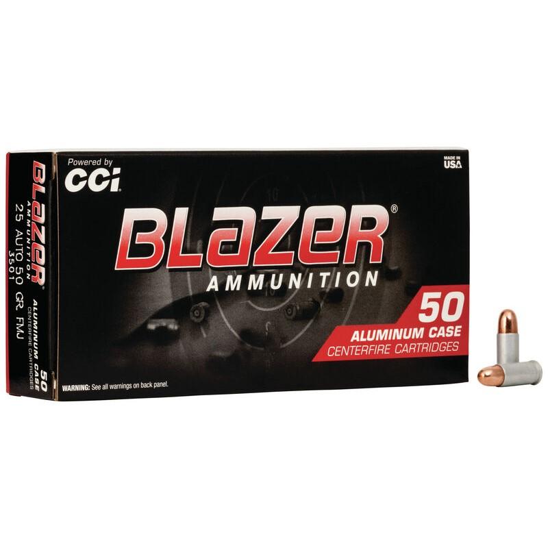 CCI Blazer Aluminum Handgun Ammunition .25 ACP 50 gr FMJ 755 fps 50/box - CCI