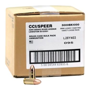 CCI Blazer Brass Handgun Ammunition 9mm Luger 115 gr FMJ 1145 fps 1000/ct Loose Pack