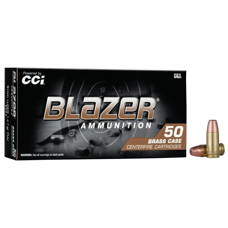 CCI Blazer Brass Handgun Ammunition 9mm Luger 147 gr. FMJ 950 fps 50/ct - CCI