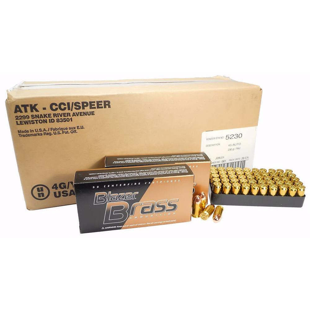 BLAZER 45 AUTO - BRASS 230GR FMJ AMMO 1000RD CASE - CCI