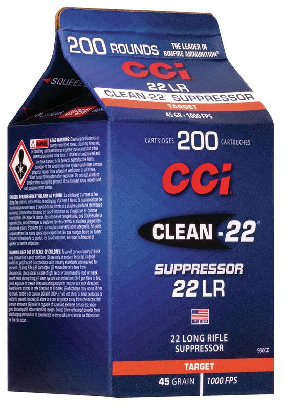 CCI Clean-22 Suppressor Rimfire Ammunition .22 LR 45 gr LRN 1000 fps 200/ct - CCI