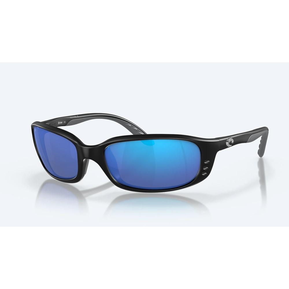 Costa Brine Sunglasses Matte Black Frame 580G Polarized Blue Mirror Lens - Costa