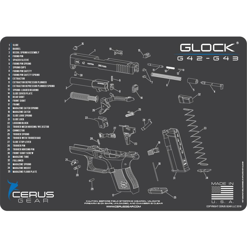 Cerus Gear 12x17 Glock 42-43 Schematic ProMat - Gray - Cerus Gear