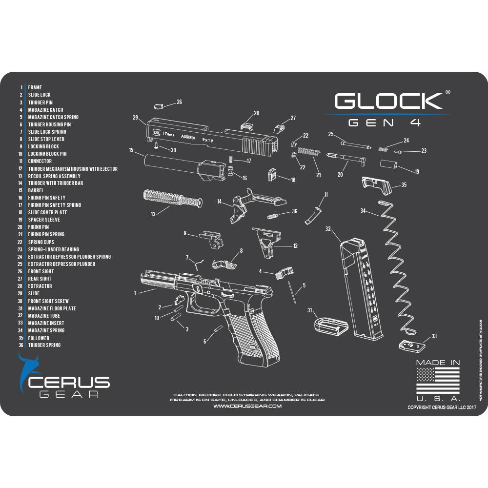 Cerus Gear 12x17 Glock G4 Schematic Promat - Gray - Cerus Gear