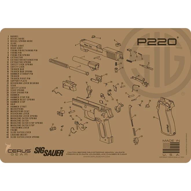 Cerus Gear Sig 220 Handgun Schematic Cleaning Mat 12x17 Coyote Brown - Cerus Gear