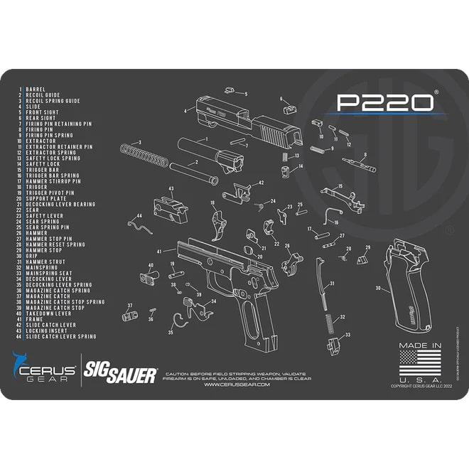 Cerus Gear Sig 220 Handgun Schematic Cleaning Mat 12x17 Grey - Cerus Gear