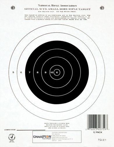 Champion Official NRA Targets GTQ-3/1, 50 yd.,  Small Bore Rifle, Single Bull, 12/Pack - Champion