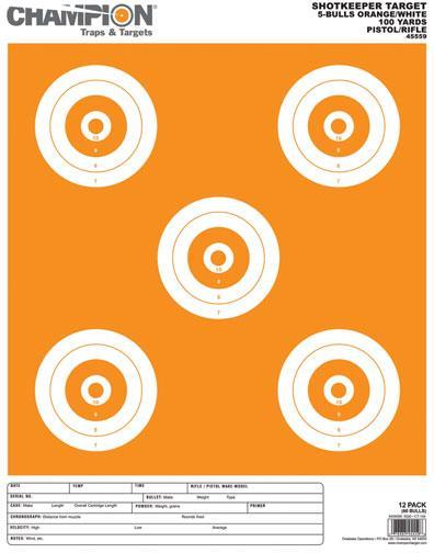 Champion Shotkeeper Targets White & Orange 5 Bull, Large, 12/Pack - Champion