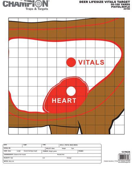 Champion Animal Paper Targets Deer Vitals, 12/Pack - Champion