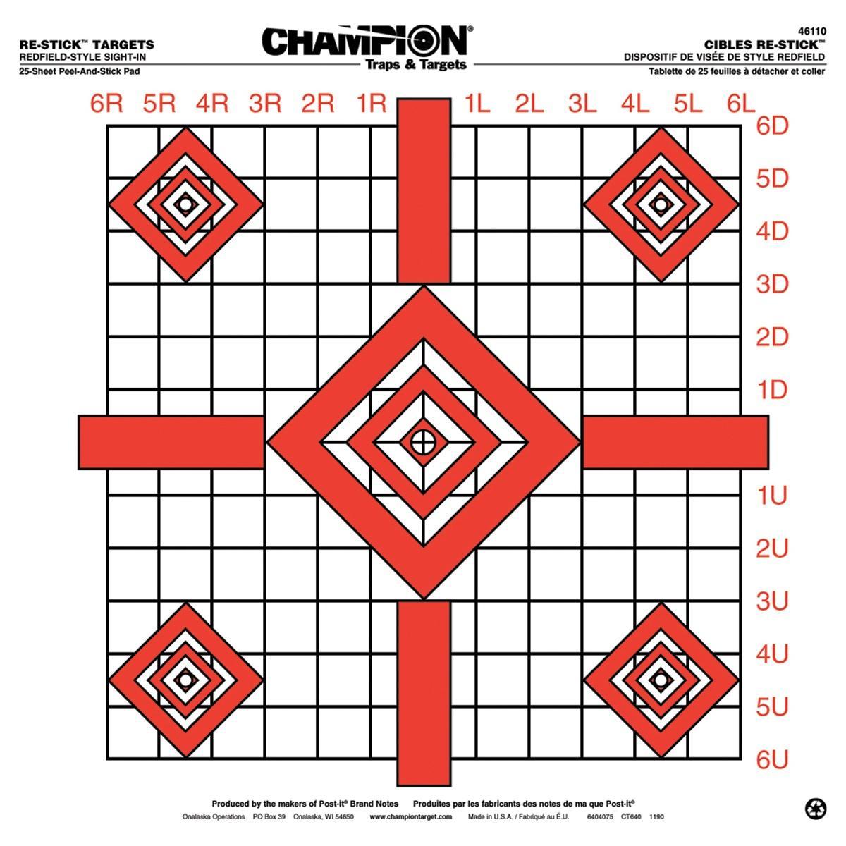 Champion ReStick Targets Redfield-Style Precision Sight-In, 16" X 15.75" 25/page - Champion