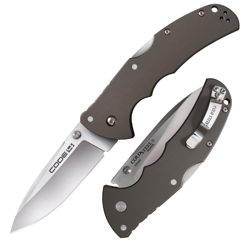 Cold Steel Code-4 Spear Point Lockback Knife Gray - 3-1/2" Blade Satin - Cold Steel