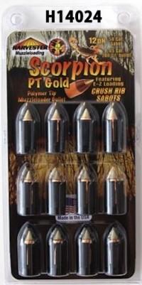 Harvester Muzzleloading Scorpion PT Gold Premium Polymer Tip Muzzleloader Bullets 50 Cal. Sabot 240 gr .451" Polymer Tip 12/pk - Harvester Muzzleloading