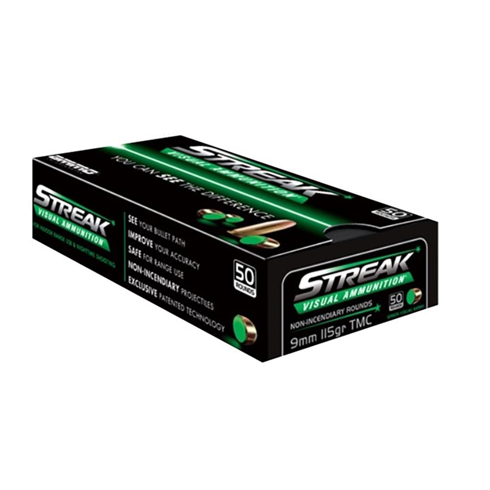 Ammo Inc Streak Handgun Ammunition 9mm Luger Green 115gr TMJ 1124 fps 50/ct - Ammo Inc