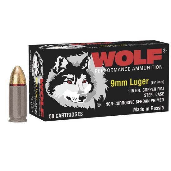 Wolf Polyformance Handgun Ammunition 9mm Luger 115 gr FMJ 1150 fps 50/ct - Wolf