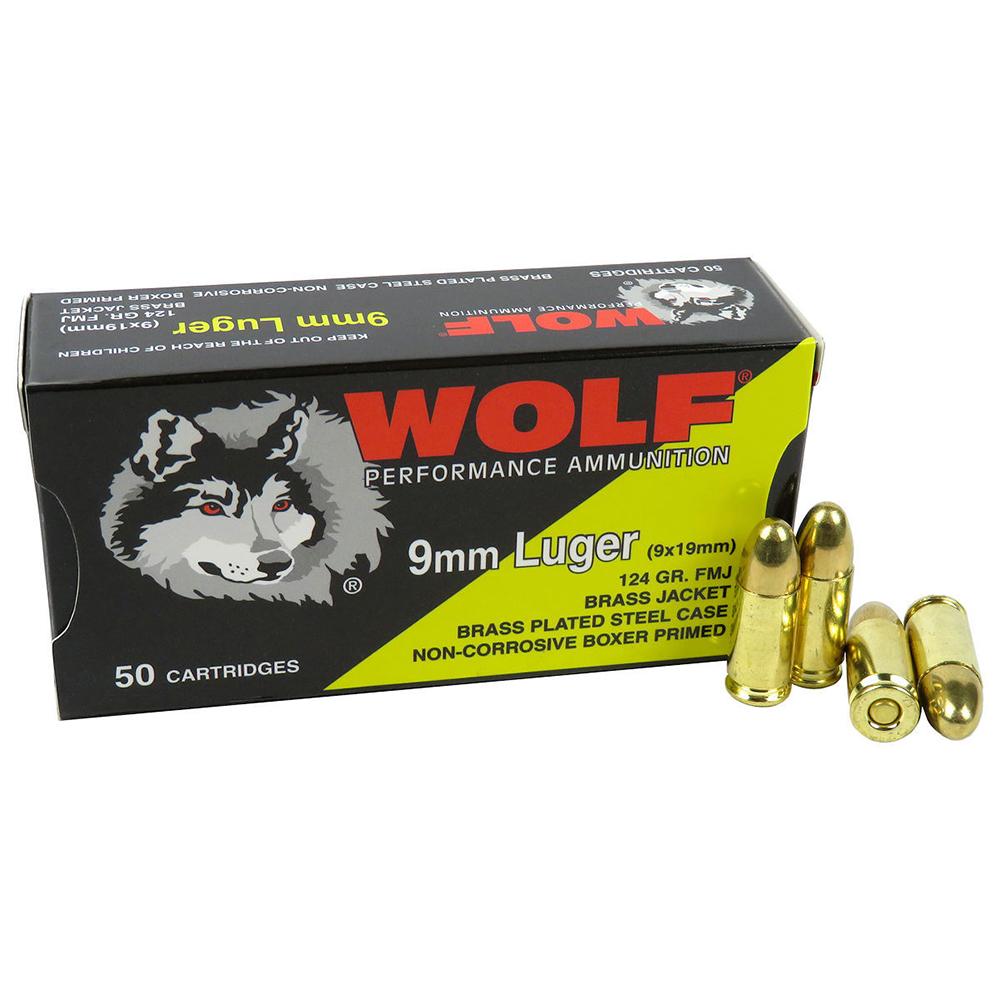 Wolf (Turkish) Performance Handgun Ammunition 9mm Luger 124gr FMJ 50/ct - Wolf