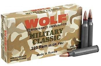 Wolf Military Classic Rifle Ammunition .223 Rem 55 gr FMJ 3241 fps - 20/box - Wolf