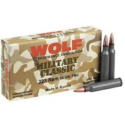 Wolf Military Classic Rifle Ammunition .223 Rem 55 gr FMJ 3241 fps 500/ct Case - Wolf