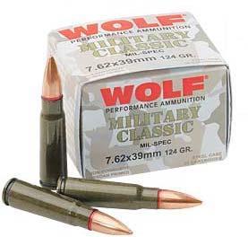 Wolf Military Classic Rifle Ammunition 7.62x39 124 gr FMJ 2330 fps - 20/box - Wolf