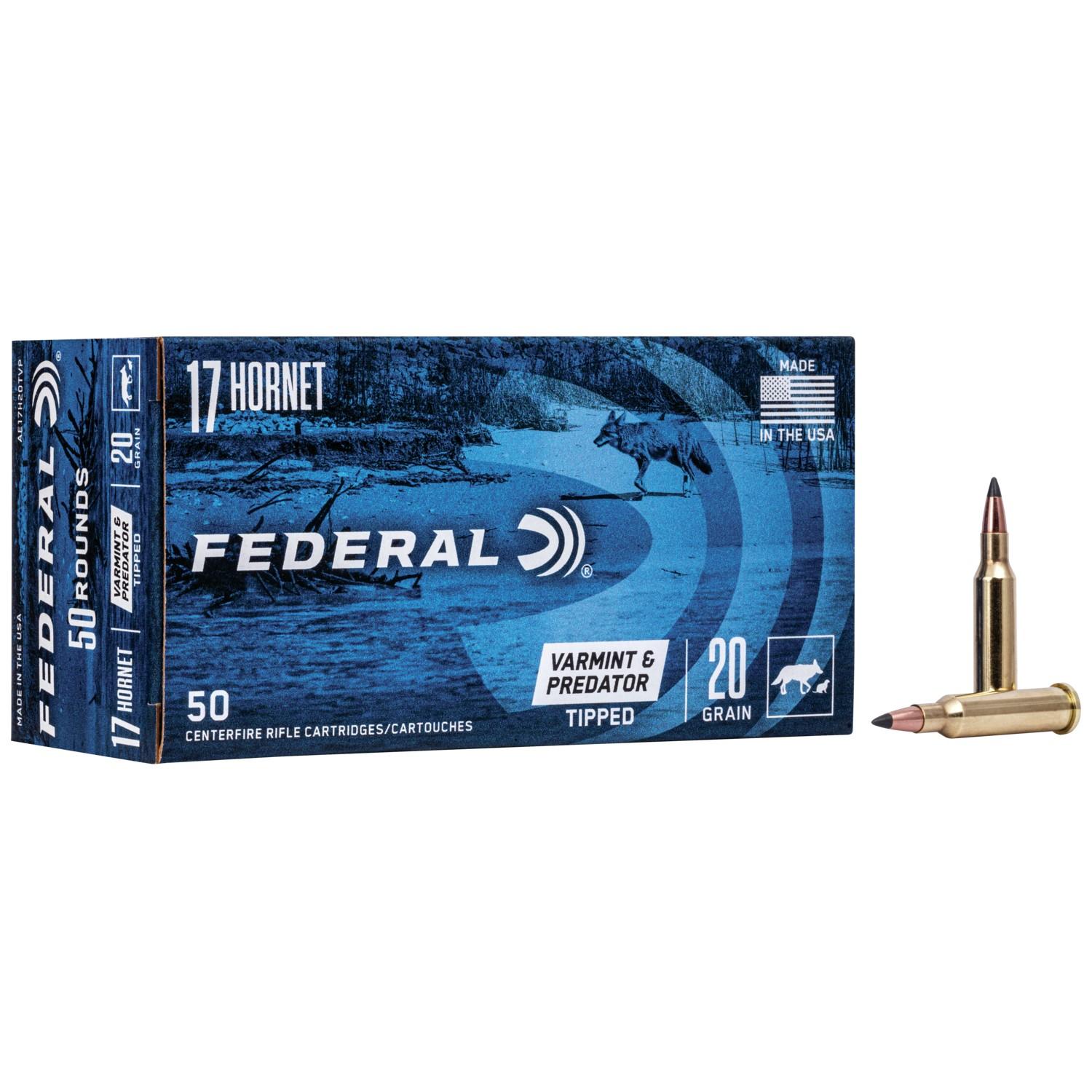 Federal American Eagle Varmint & Predator Rifle Ammunition .17 Hornet 20 gr V-tip 3610 fps - Federal