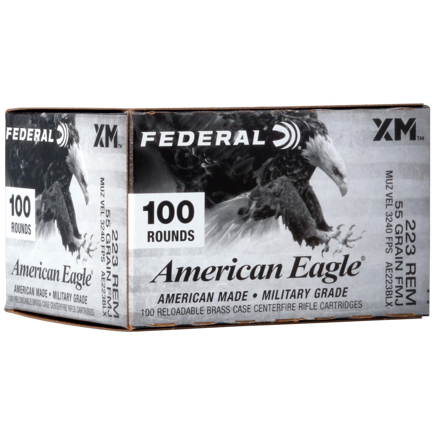 FEDERAL .223 REM 55GR FMJ-BT AMMO 100RD - Federal