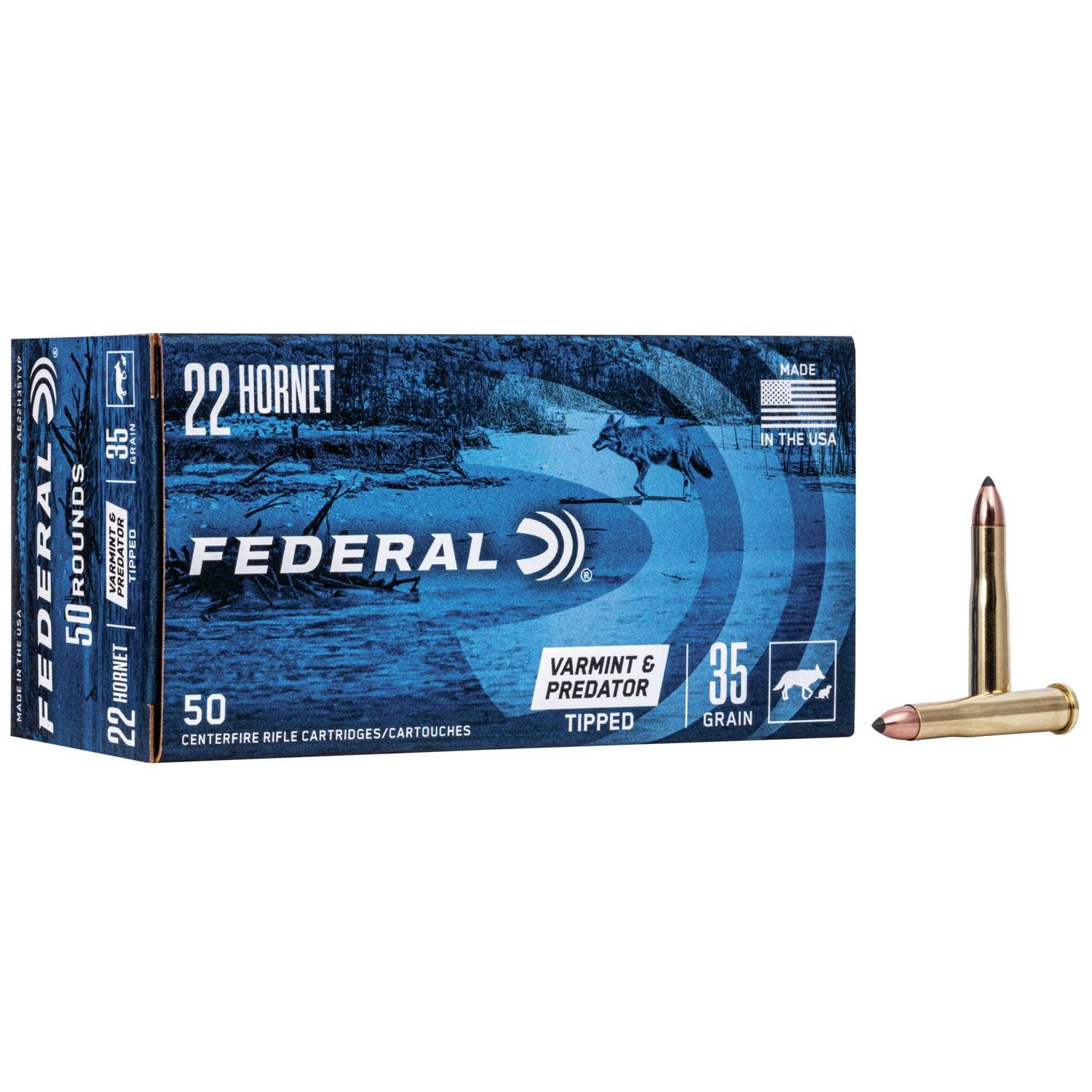 Federal American Eagle Varmint & Predator Rifle Ammunition .22 Hornet 35 gr Vtip 3000 fps 50/ct - Federal