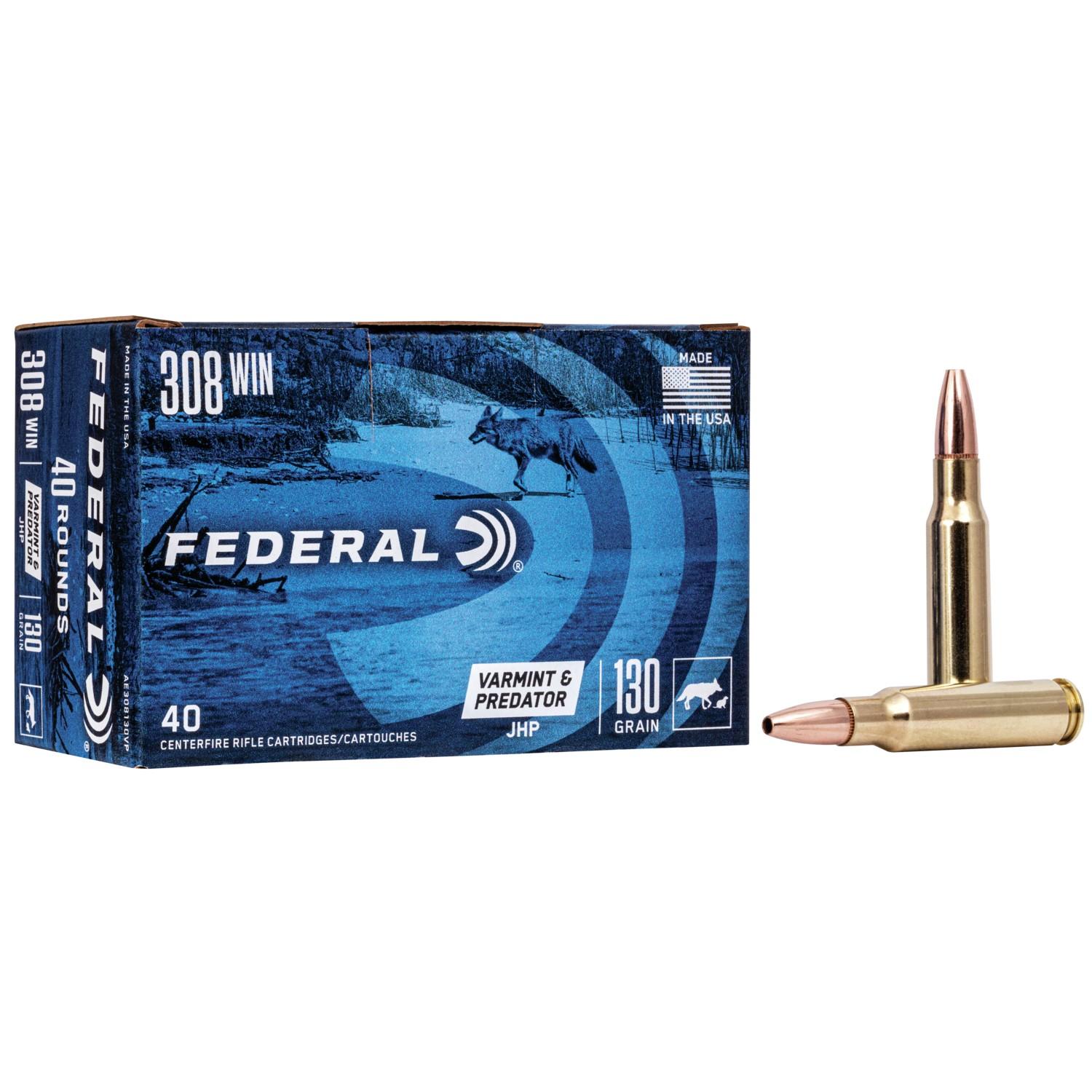 Federal American Eagle Varmint & Predator Rifle Ammunition .308 Win 130 gr JHP 3050 fps 40/ct - Federal