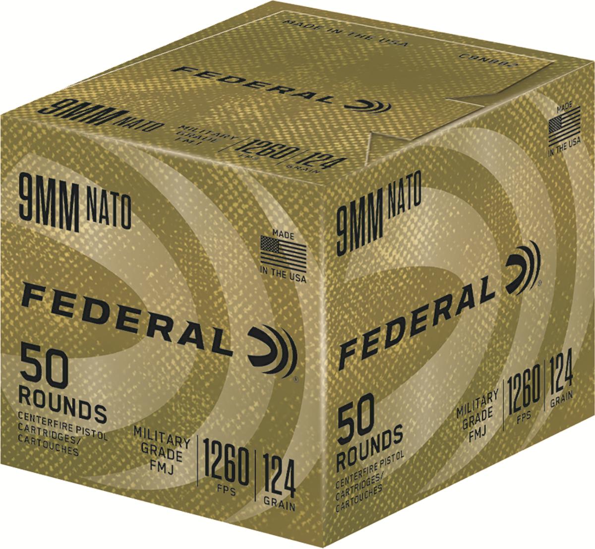 Federal NATO Military Grade Ball Handgun Ammunition 9mm Luger 124 gr FMJ 1030 fps 50/ct - Federal