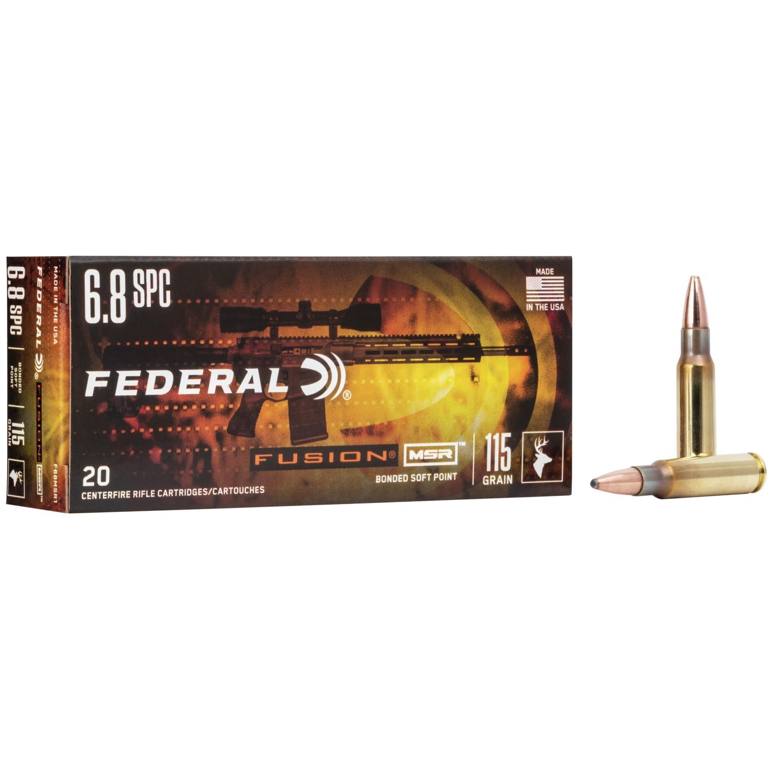 Federal Fusion MSR Rifle Ammunition 6.8mm SPC 115 gr SP 2470 fps 20/ct - Federal