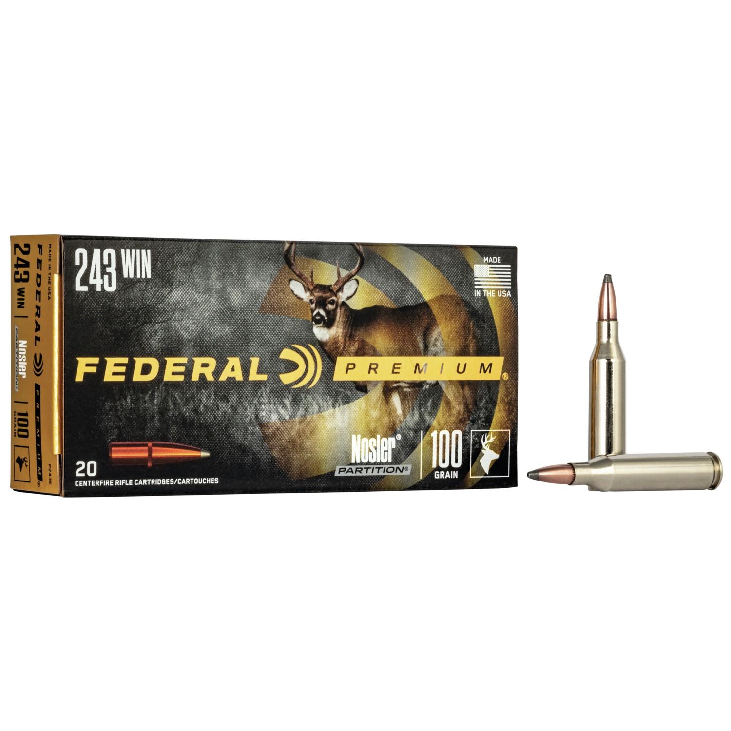 Federal Premium Vital-Shok Rifle Ammunition .243 Win 100 gr BT 2850 fps - 20/ct - Federal