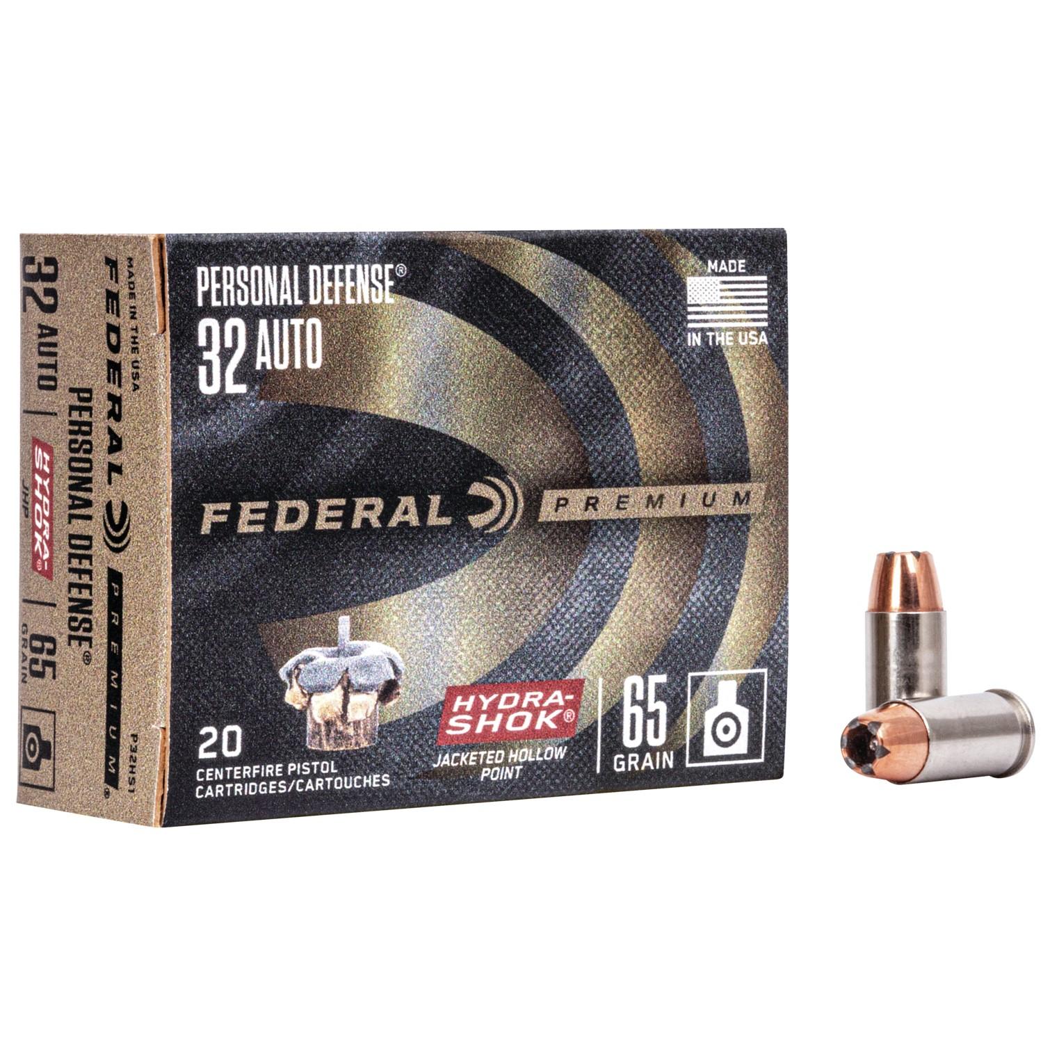 Federal Premuim Personal Defense Handgun Ammunition .32 ACP 65 gr JHP 925 fps 20/box - Federal