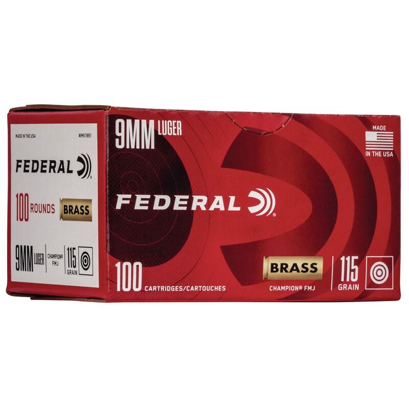 Federal Champion Training Handgn Ammuntion 9mm Luger 115 gr FMJ 1125 fps 100/ct - Federal