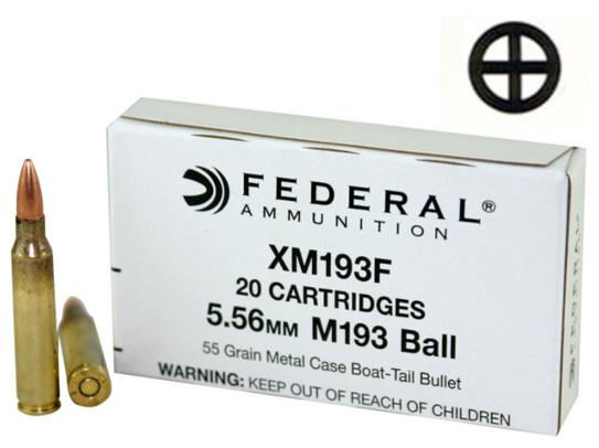 Federal XM193 Rifle Ammunition 5.56mm 55 gr FMJ-BT 3165 fps 20/ct