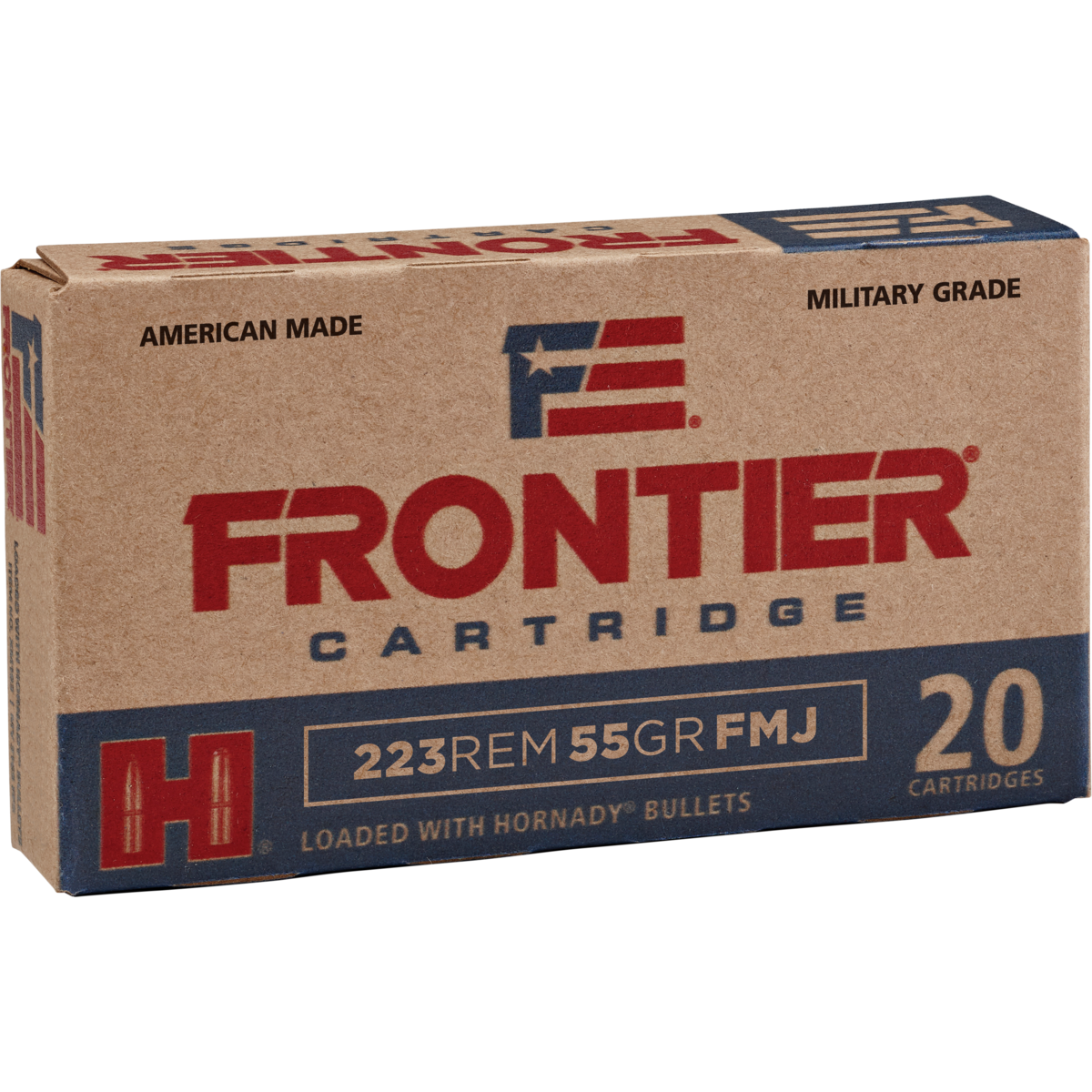 Hornady Frontier NATO Rifle Ammunition .223 Rem 55 gr FMJ 3240 fps 500/ct Case (25-20/ct Boxes) - Frontier