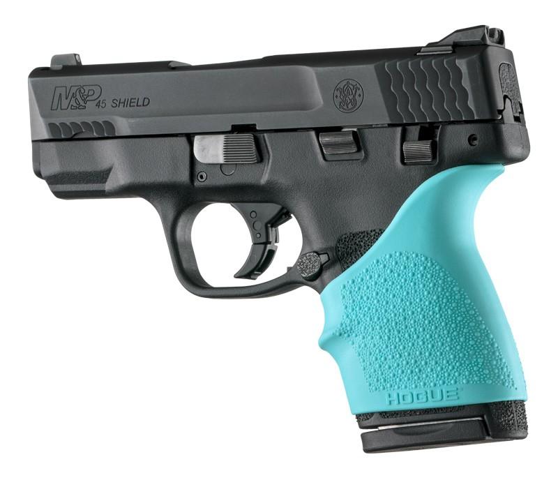 Hogue HandAll Beavertail Grip Sleeve fits S&W M&P Shield 45, Kahr P9/P40/CW9/CW40-Aqua - Hogue