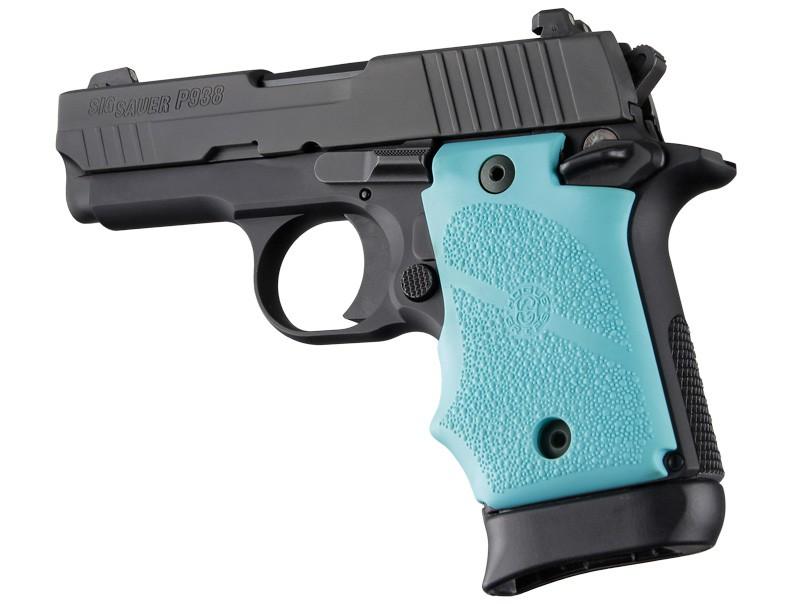 Hogue Rubber Grip with Finger Grooves for SIG Sauer P938 Ambi Safety-Aqua - Hogue