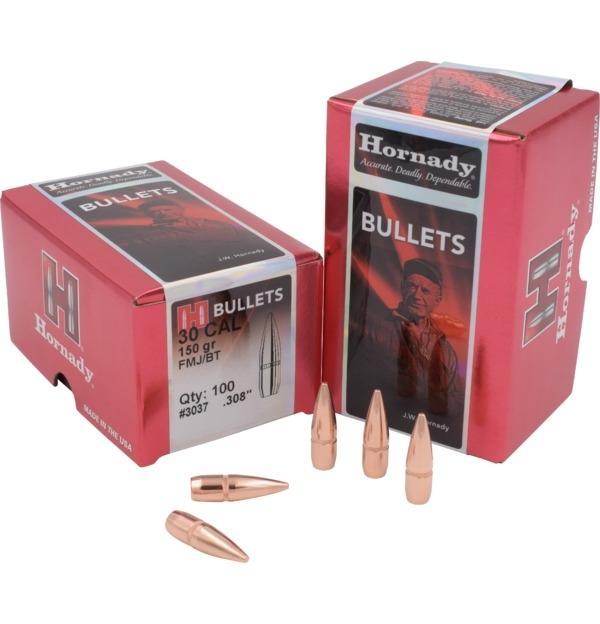 Hornady Traditional & FMJ Bullets .30 Cal .308" 150 Gr FMJ-BT C...