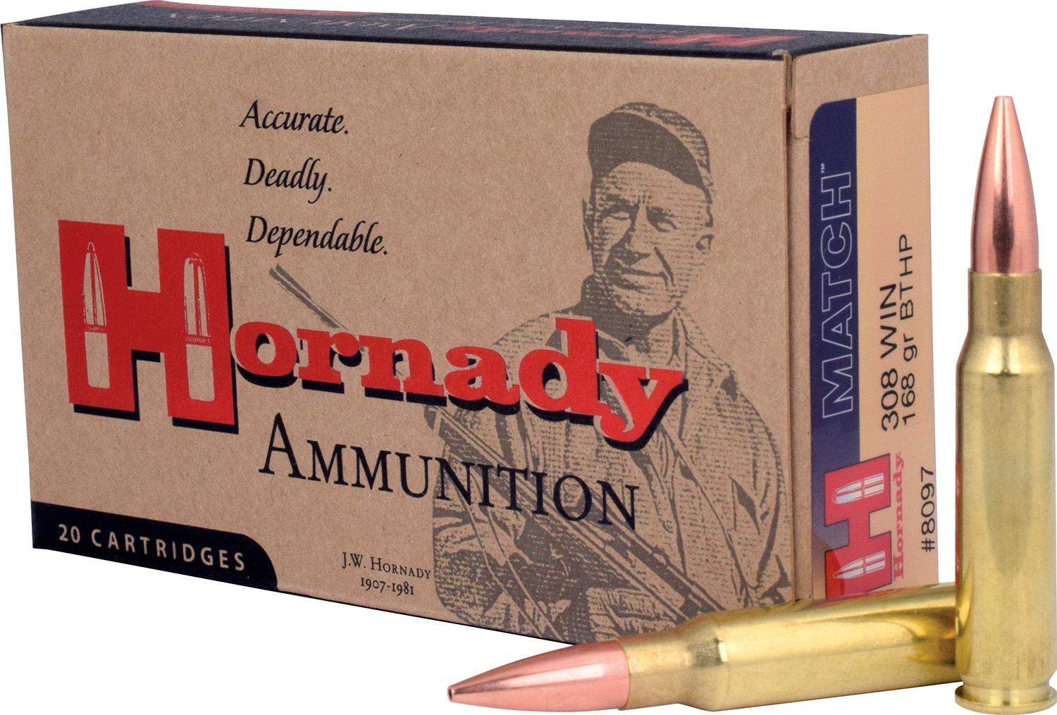 Hornady Match Rifle Ammunition .308 Win 168 gr BTHP MATCH 50 rd - Hornady