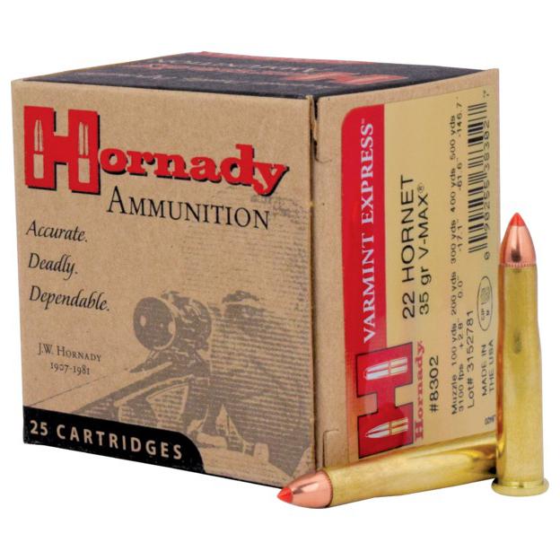 Hornady Varmint Express Rifle Ammunition .22 Hornet 35 gr V-MAX 3100 fps 25/ct - Hornady