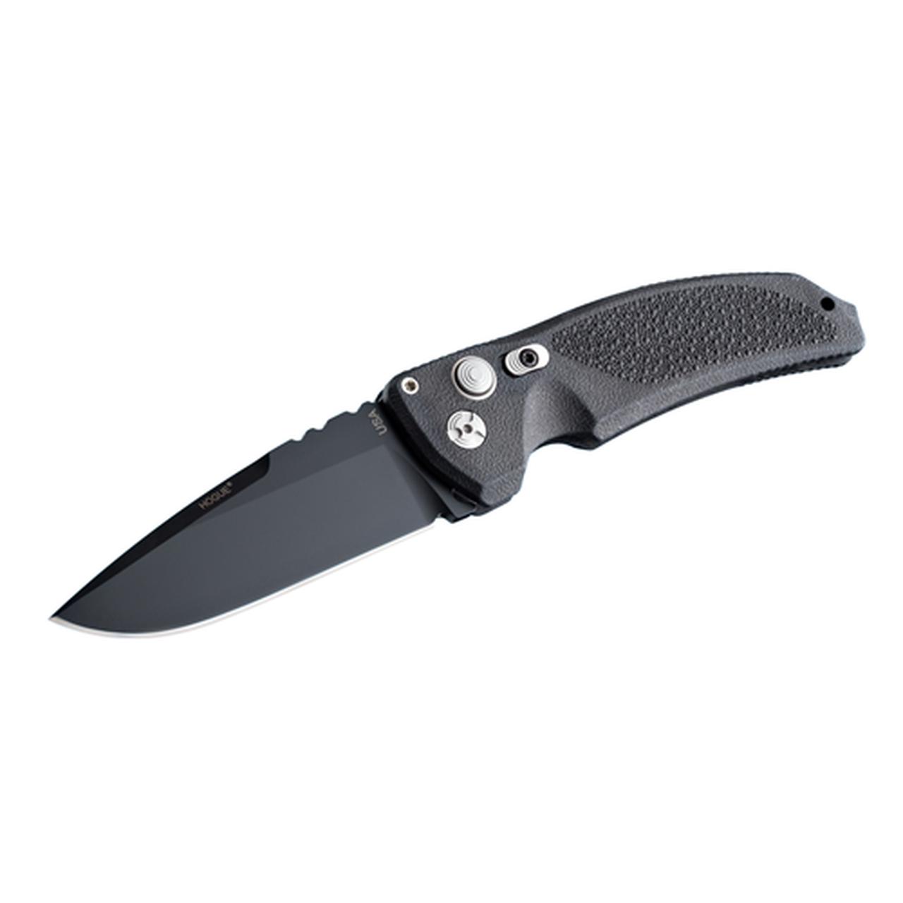 Hogue EX-A03 3.5" Automatic Folder: Black Cerakote Drop Point Blade, Matte Black Polymer Frame - Hogue Knife