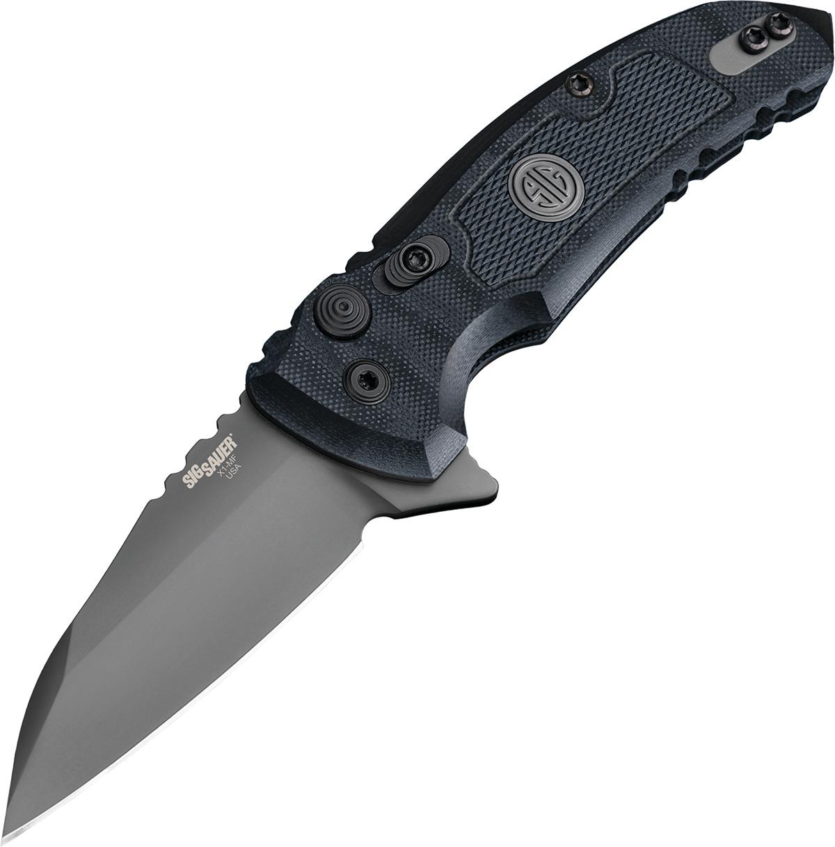 Hogue SIG X1-MicroFlip Tactical Flipper: 2.75" Wharncliffe Blade - Grey Cerakote Finish, Solid Black G10 Frame - Hogue Knife