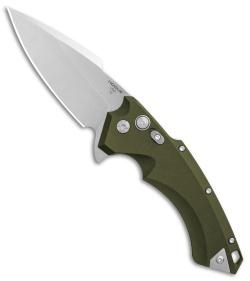 Hogue X5 Flipper: 4.0" Spear Point Blade - Tumbled Finish, OD Green Aluminum Frame - Hogue Knife