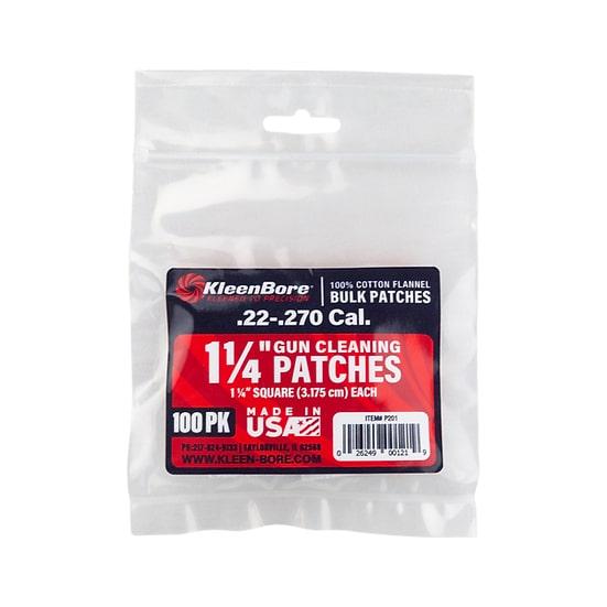 KleenBore Cotton Patches 1 1/4" Square .22-.270 Cal 100/ct - Kleenbore